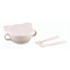 ЭКО посуда Bear (миска с крышкой, ложка и вилка) розовый Little Angel (Литл Ангел) 