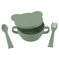 ЭКО посуда Bear (миска с крышкой, ложка и вилка) зеленый Little Angel (Литл Ангел)