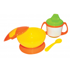 Набор детской посуды (тарелка, ложка, поильник) (цвета в асс-те) Бусинка 146БУС (12)
