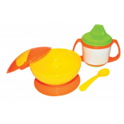 Набор детской посуды (тарелка, ложка, поильник) (цвета в асс-те) Бусинка 146БУС (12))