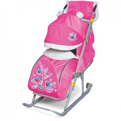 Санки-коляска Ника Детям 6 (снегири на ветке (розовый) НД6А